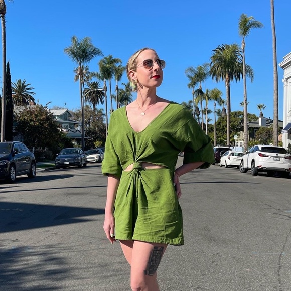 Green Cutout Romper - Picture 1 of 4